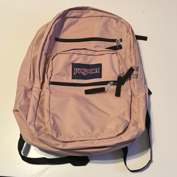 Jansport Light Pink and black Backpack so cute , big student - Picture 3 of 12